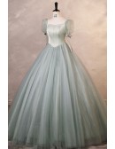 Dusty Green Tulle Ballgown Beautiful Prom Dress With Bubble Sleeves