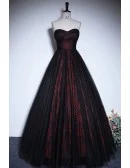 Off Shoulder Black Tulle Floral Pattern Gothic Prom Dress
