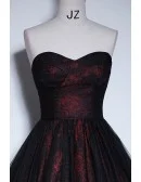 Off Shoulder Black Tulle Floral Pattern Gothic Prom Dress