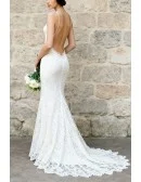 Romantic Ivory Lace Mermaid Wedding Dress With Spaghetti Straps