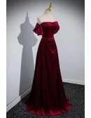 Beautiful Off The Shoulder Simple Long Velvet Burgundy Prom Dress