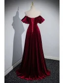 Beautiful Off The Shoulder Simple Long Velvet Burgundy Prom Dress