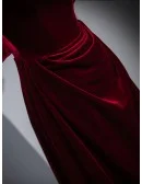 Beautiful Off The Shoulder Simple Long Velvet Burgundy Prom Dress