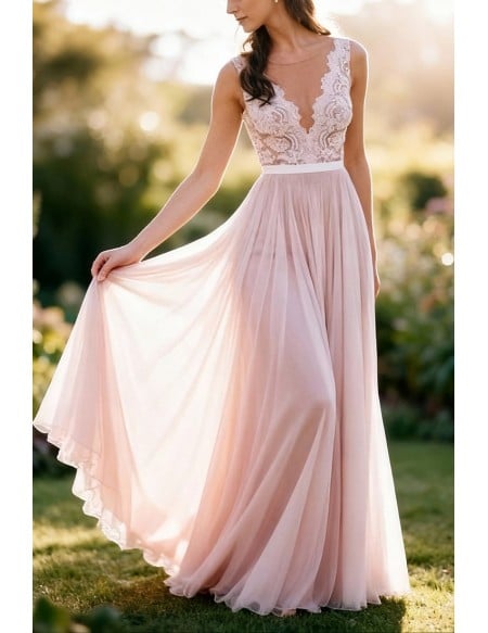 Graceful V-Neck Wedding Gown Featuring Lace Detailing And A-Line Skirt