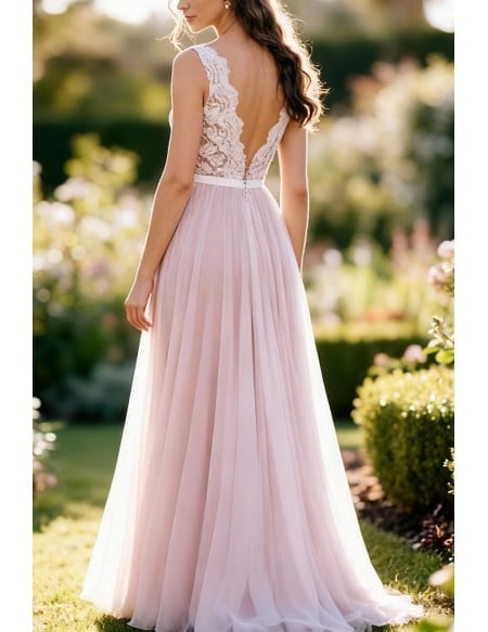 Graceful V-Neck Wedding Gown Featuring Lace Detailing And A-Line Skirt