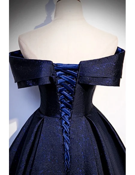 Navy Blue Off Shoulder Ballgown Prom Dress