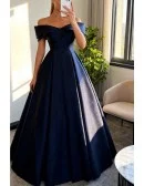 Navy Blue Off Shoulder Ballgown Prom Dress