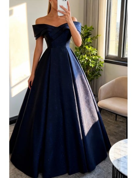 Navy Blue Off Shoulder Ballgown Prom Dress