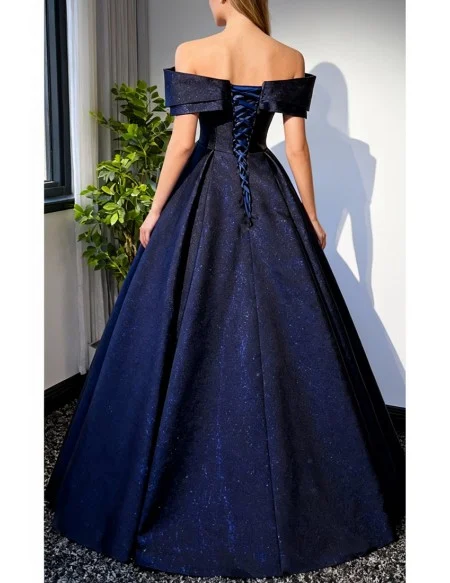 Navy Blue Off Shoulder Ballgown Prom Dress