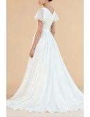 Flowy Chiffon Wedding Dress With Flutter Sleeves And V Neckline
