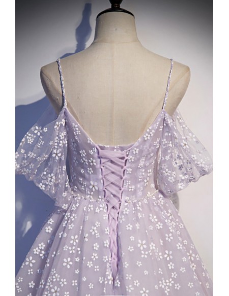 Purple Fairytale Lovely Floral Prom Dress Vneck With Straps