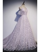 Purple Fairytale Lovely Floral Prom Dress Vneck With Straps