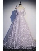 Purple Fairytale Lovely Floral Prom Dress Vneck With Straps