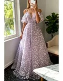 Purple Fairytale Lovely Floral Prom Dress Vneck With Straps