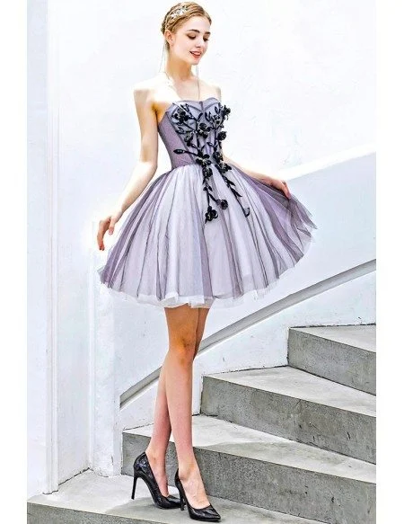 Blue Short Tulle Ballgown Prom Hoco Dress Sweetheart With Embroidery