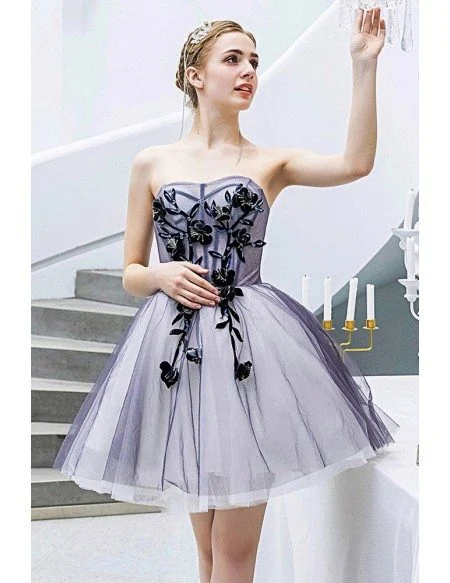 Blue Short Tulle Ballgown Prom Hoco Dress Sweetheart With Embroidery