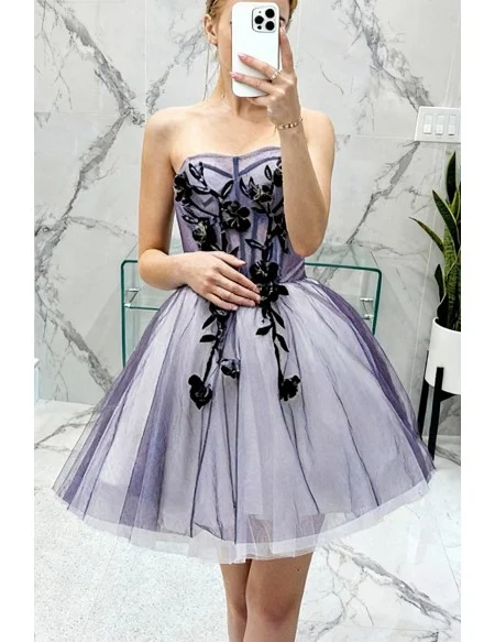 Blue Short Tulle Ballgown Prom Hoco Dress Sweetheart With Embroidery
