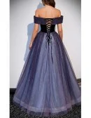 Mistery Purple Bling Tulle Ballgown Prom Dress Off Shoulder