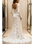 Elegant Ivory Lace Wedding Dress With Long Sleeves And High Slit Sweep Train