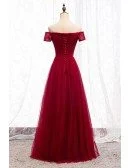 Formal Aline Burgundy Party Dress With Off Shoulder Sleeves