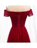 Formal Aline Burgundy Party Dress With Off Shoulder Sleeves