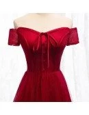 Formal Aline Burgundy Party Dress With Off Shoulder Sleeves
