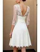Short White Lace Wedding Dress With Long Sleeves Illusion Neckline