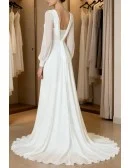 Flowy Chiffon Wedding Dress With Long Sleeves And Square Neckline