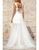 White Lace Short Wedding Dress With Sweetheart Neckline And High-Low Hem