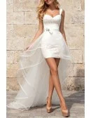 White Lace Short Wedding Dress With Sweetheart Neckline And High-Low Hem