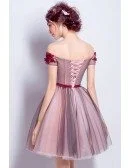 Lovely A-line Off-the-shoulder Short Tulle Formal Dress With Flowers