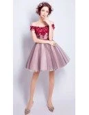 Lovely A-line Off-the-shoulder Short Tulle Formal Dress With Flowers