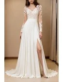 Bohemian Inspired White Lace Wedding Dress With Spaghetti Straps And V-Neckline