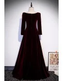 Simple Long Sleeved Velvet Long Formal Dress with Square Neckline