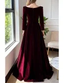 Simple Long Sleeved Velvet Long Formal Dress with Square Neckline