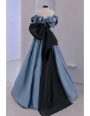 Blue Formal Long Off Shoulder Gothic Prom Dress With Big Bow