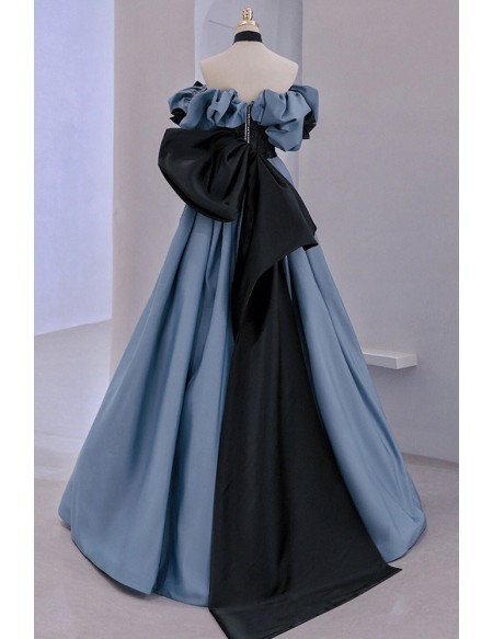 Blue Formal Long Off Shoulder Gothic Prom Dress With Big Bow