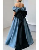 Blue Formal Long Off Shoulder Gothic Prom Dress With Big Bow