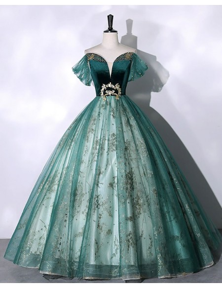 Ballgown Tulle With Bling Sequined Long Prom Dress