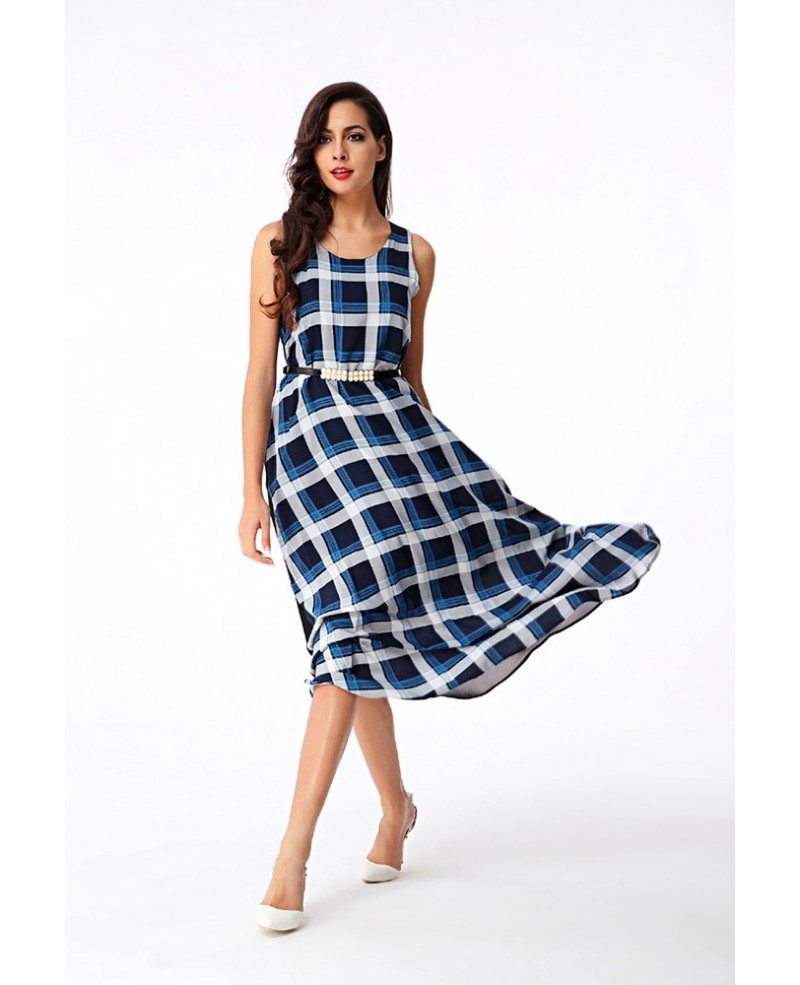 Sleeveless Plaid Print Maxi Dress -GemGrace