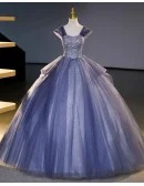 Fantasy Bling Blue Ballgown Tulle Prom Dress Off Shoulder