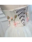 Light Grey Blue Beautiful Florals Short Prom Homecoming Dress Strapless