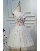 Light Grey Blue Beautiful Florals Short Prom Homecoming Dress Strapless