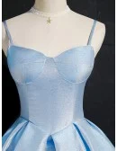 Sparkly Sky Blue Short Ruffled Party Dress with Straps
