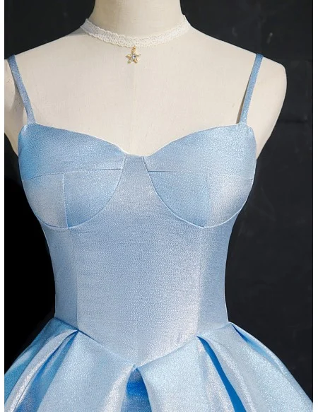 Sparkly Sky Blue Short Ruffled Party Dress with Straps
