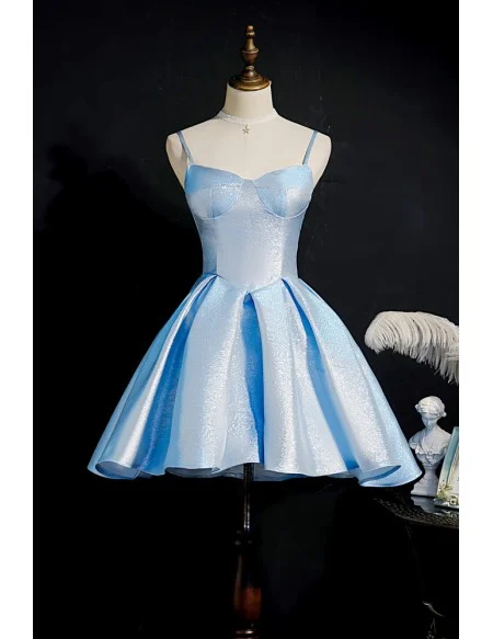 Sparkly Sky Blue Short Ruffled Party Dress with Straps