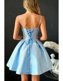 Sparkly Sky Blue Short Ruffled Party Dress with Straps