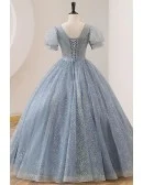 Pleated Vneck Ballgown Prom Dress Bubble Sleeved