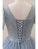 Pleated Vneck Ballgown Prom Dress Bubble Sleeved