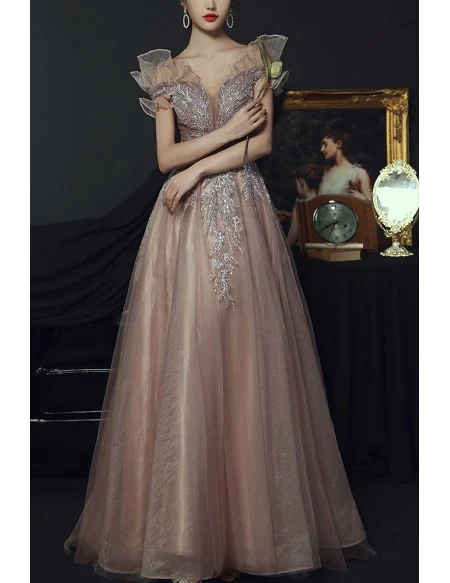 Gorgeous Off Shoulder Tulle Prom Dress With Sequined Appliques